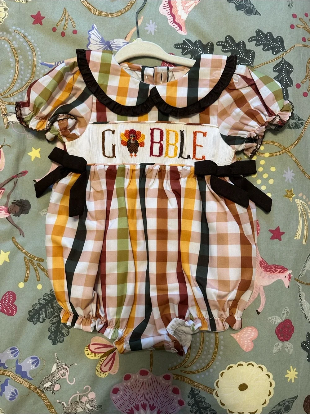 9M Thanksgiving Gobble Bubble with Peter Pan Collar - Smockingbird